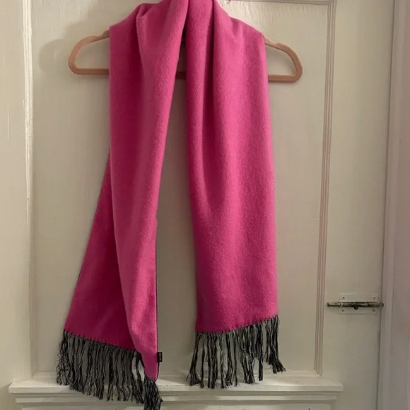 Elegant Pink and Navy Silk and Cashmere Polka Dot Scarf - Picture 7 of 11